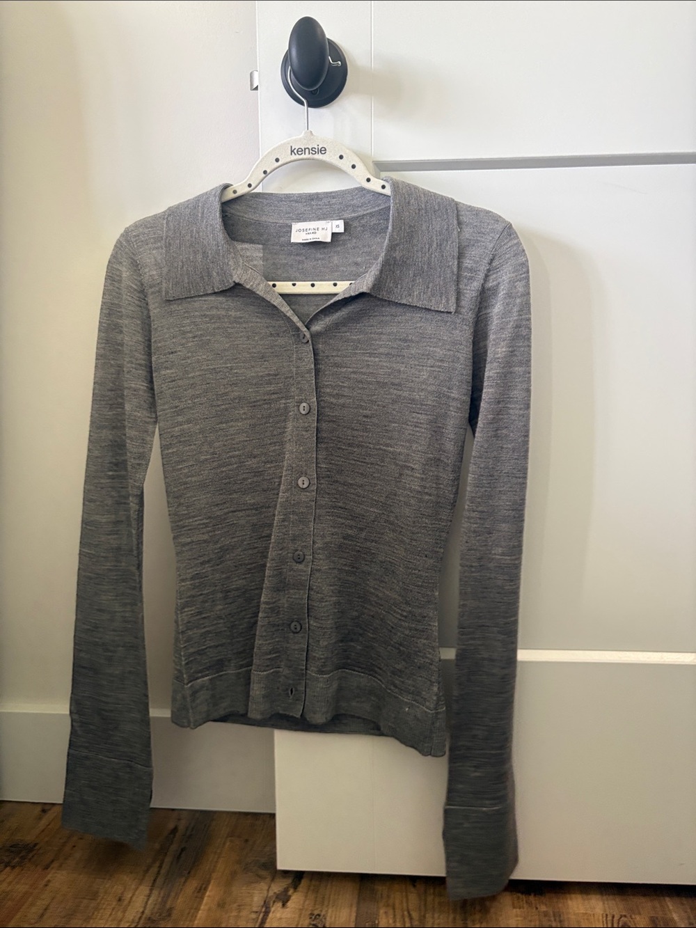 Joseph Ribbed Gray Button-Front Collared Knit Top
